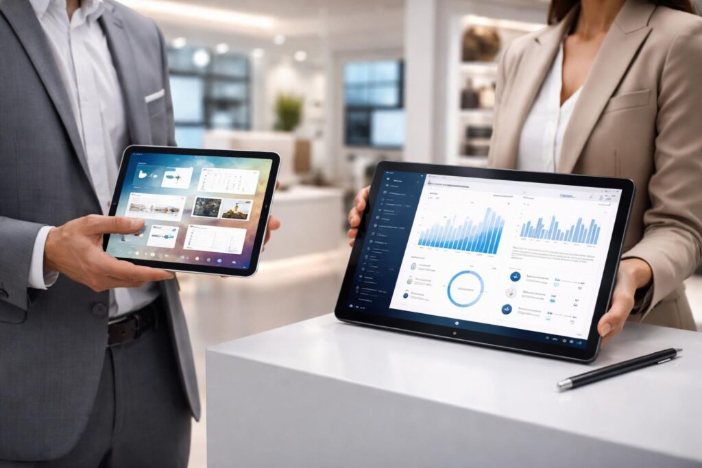 comparatif détaillé entre ipad et tablette windows pour optimiser prospection et gestion de showroom, découvrez les avantages de chaque appareil pour professionnels.