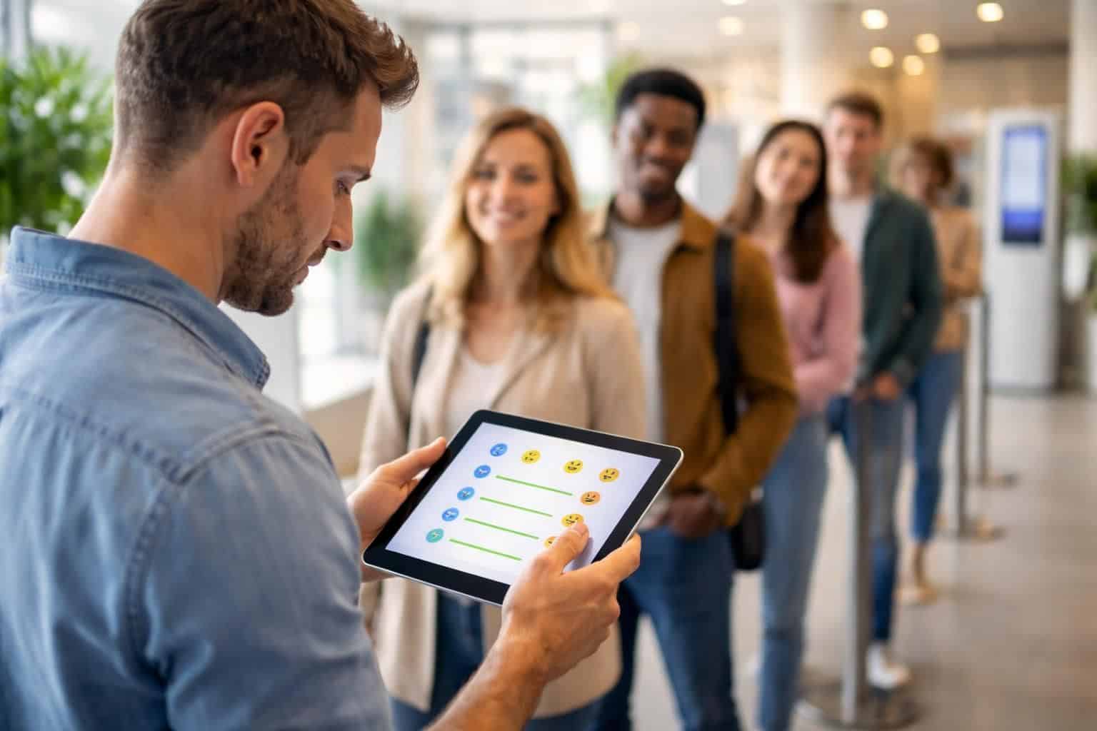 transformez le temps d'attente en opportunité grâce à notre tablette tactile avec sondage express, pour recueillir rapidement les avis de vos clients.