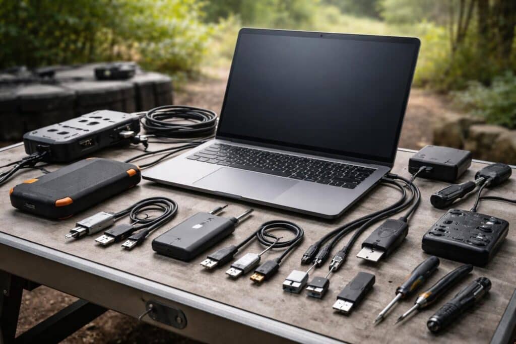 découvrez le kit connectique indispensable pour pc portable, idéal pour une utilisation terrain. tous les outils essentiels pour rester connecté où que vous soyez.