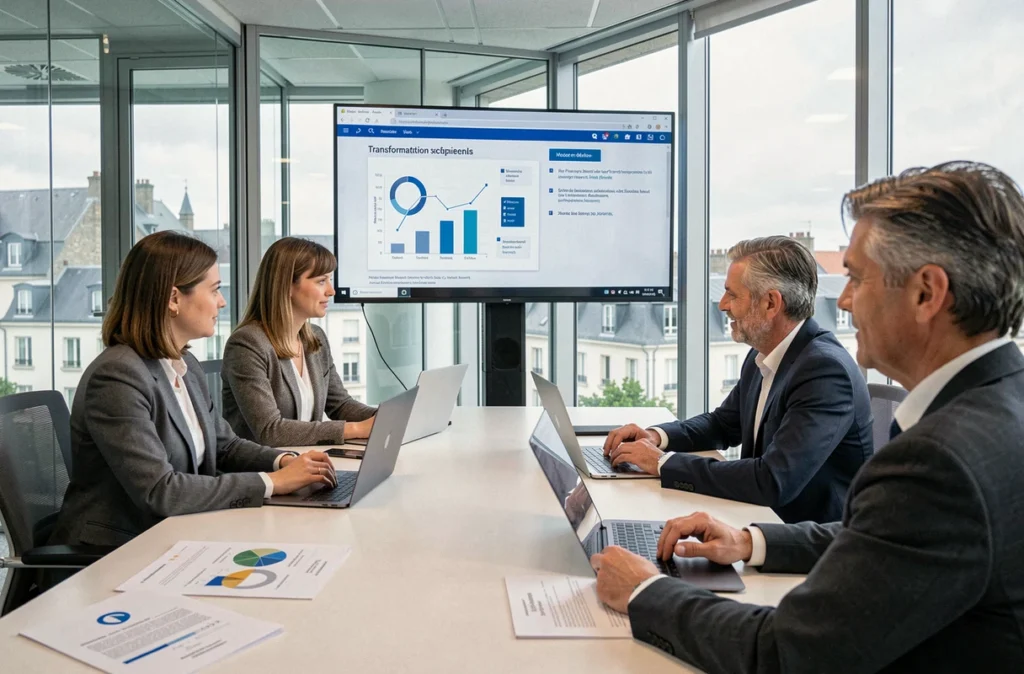 Équipe d'Azetria présentant des solutions numériques à un client en Centre-Val de Loire