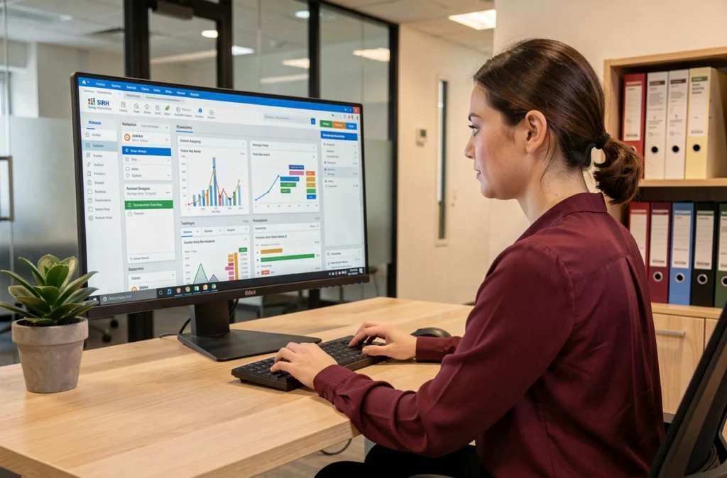 Spécialiste logiciel SIRH de Formatissia travaillant sur une interface de gestion des ressources humaines en Bourgogne