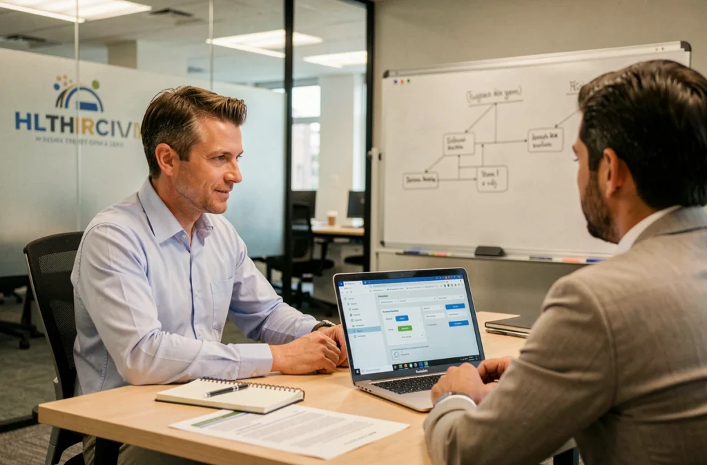 Consultant d'Itteo Informatique en réunion client, présentant une solution logicielle personnalisée