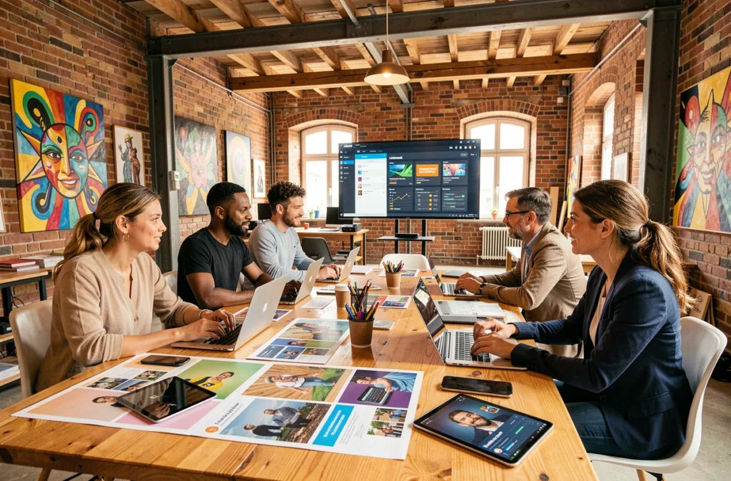 Équipe de Tribu And Co en séance de brainstorming dans une agence digitale à Tours